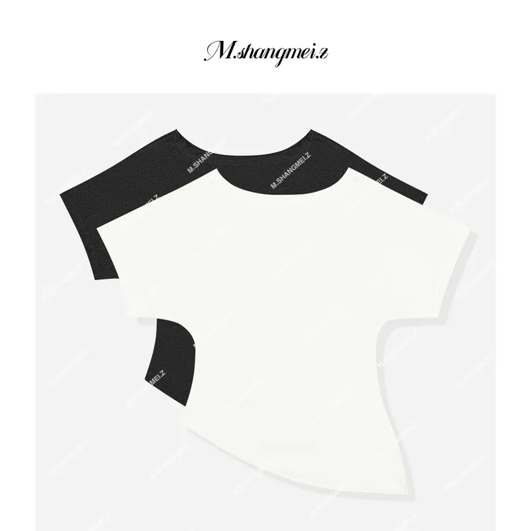M.SHANGMEI.Z/沐熙【斜边T】美大哥时尚设计感ins一字肩T恤X05T3536