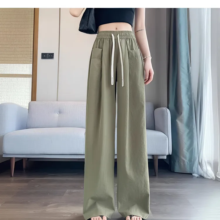 小个子薄款冰丝阔腿休闲裤女爆款新款夏季高腰慵懒显瘦拖地山本裤