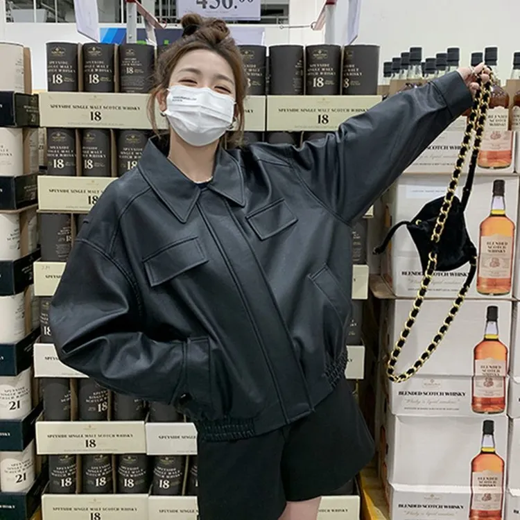 美式复古pu皮衣外套女春秋新款高级感小众机车服宽松休闲夹克