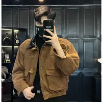 YIHANG 26新品【秋冬】INS定制拼接皮领麂皮绒垫肩短款夹克男2501