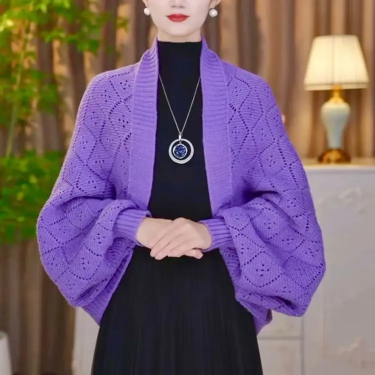 镂空法式防风披肩时尚洋气小开衫纯羊毛线编织diy材料【需自己编织