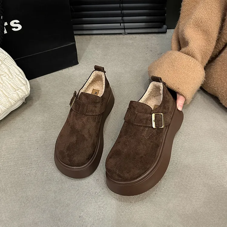 【万达撤柜】厚底勃肯鞋女2025秋冬新款加绒保暖百搭乐福鞋增高单鞋
