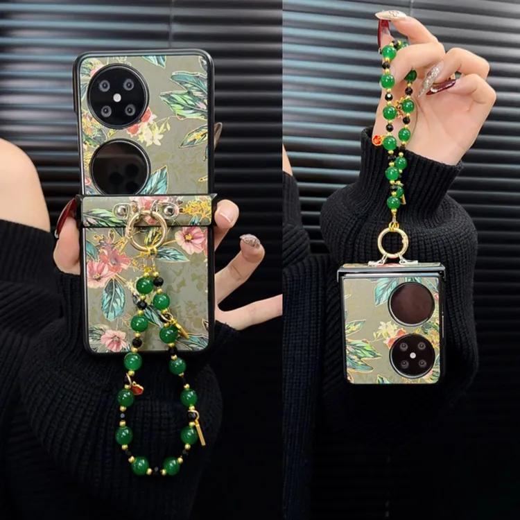 适用华为pocket2手机壳新款p50pocket套pockets花朵ins带手链女款