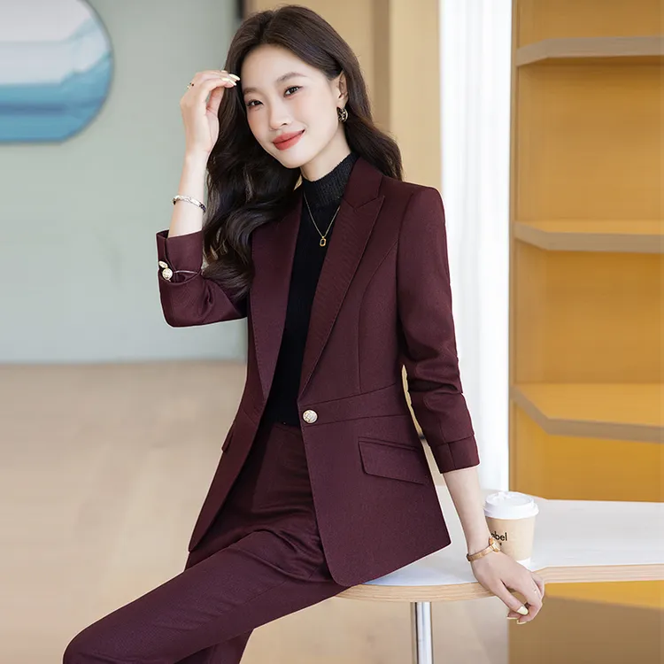 紫红色西装套装女春秋2025新款时尚气质修身高端休闲职业正装西服