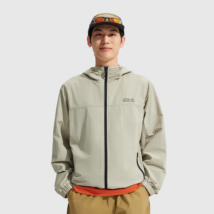 李宁男款防泼透气连帽细腻舒适清凉宽松运动风衣AFDV457