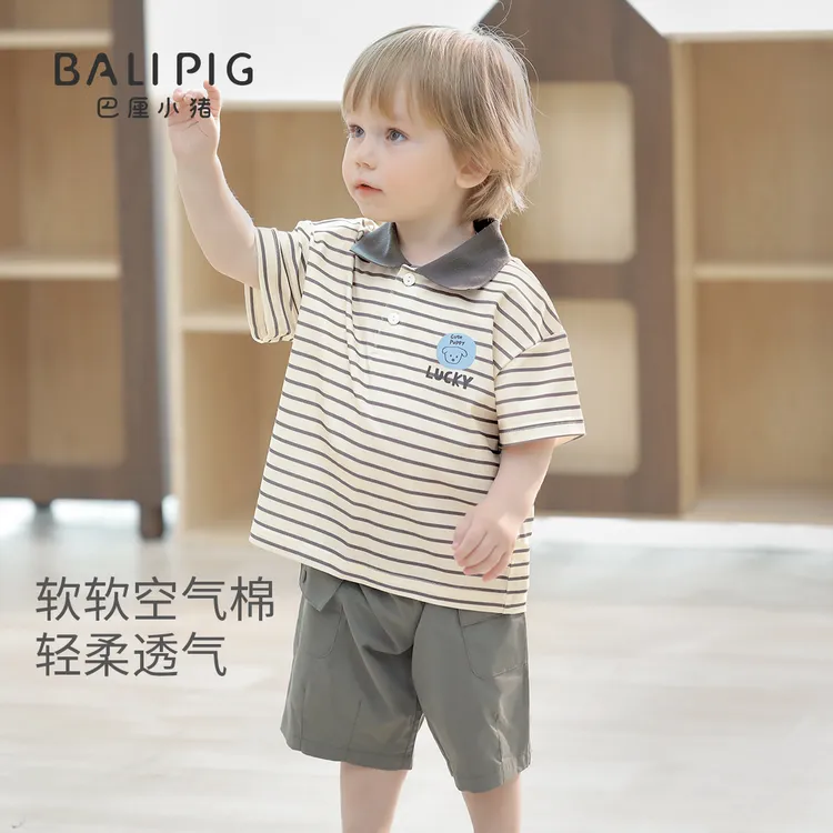 男童polo衫夏季短袖条纹t恤薄款男宝宝夏装休闲衣服夏天儿童上衣