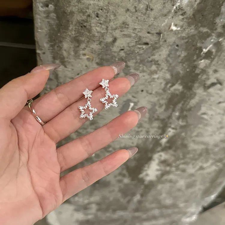甜心少女 超闪精致轻奢星星925银针耳钉小众设计感耳环夏耳饰3423