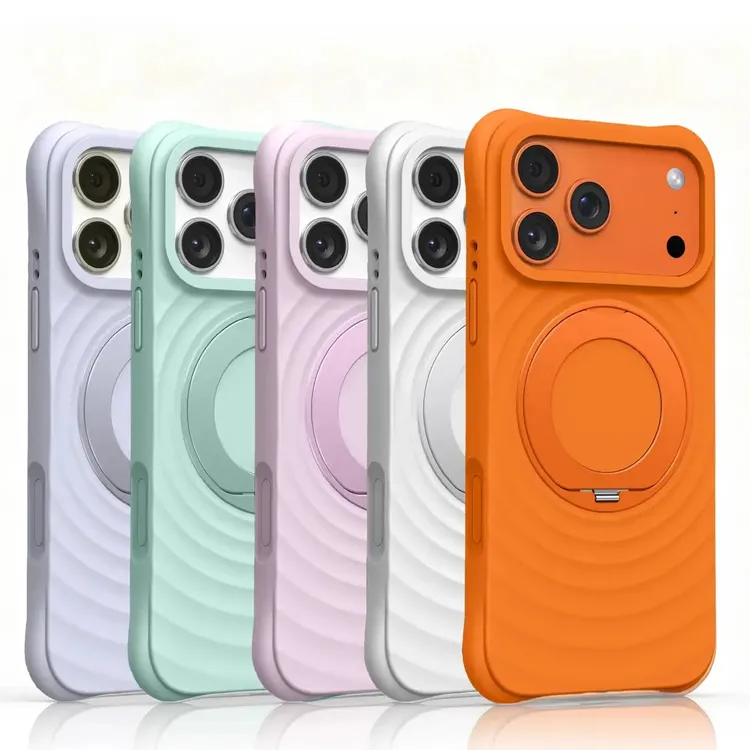 波漾纹液态硅胶磁吸支架适用苹果17promax手机壳17pro防摔17橙色