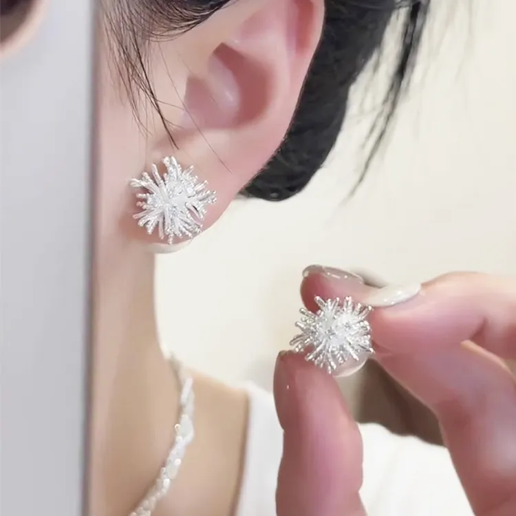 铜合金锆石耳饰 烟花耳钉女时尚简约百搭珍珠耳饰高级感小众耳环