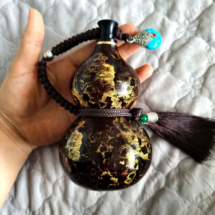 酒葫芦真葫芦制作非遗朱砂烫金大漆葫芦蜂蜡防渗漏水壶酒壶摆挂件