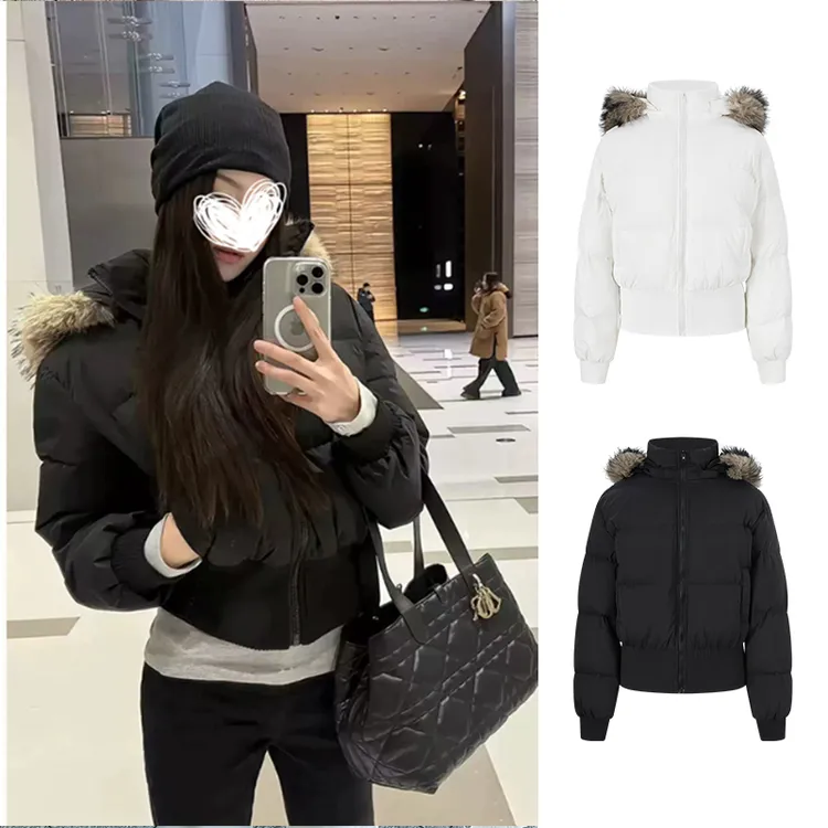 MosesQueen/魔西女王气质氛围感时尚连帽毛领收腰显瘦保暖外套