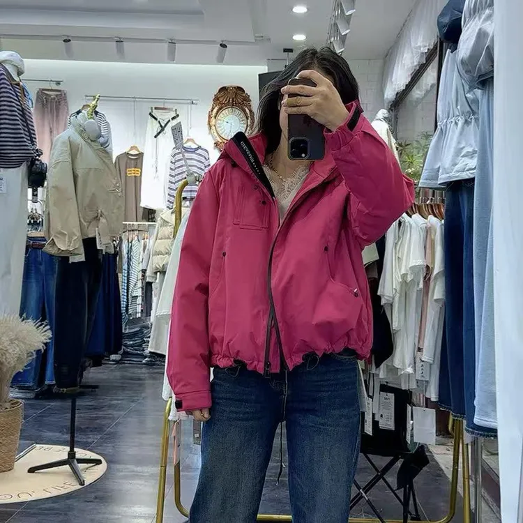 秋冬新品加厚加棉连帽韩版休闲外套棉服二棉冲锋衣女宽松遮肉减龄