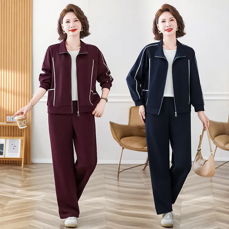 妈妈秋装运动服套装洋气2025新款中老年春秋外套女大码休闲两件套