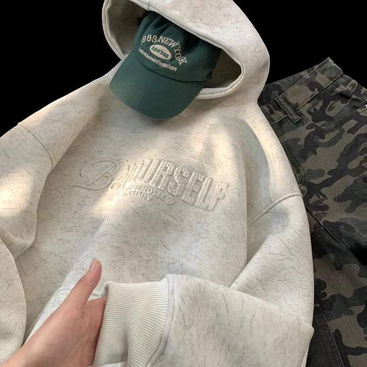 @MXD 600g重磅钢印字母脏脏连帽卫衣男秋冬美式潮牌加厚宽松外套