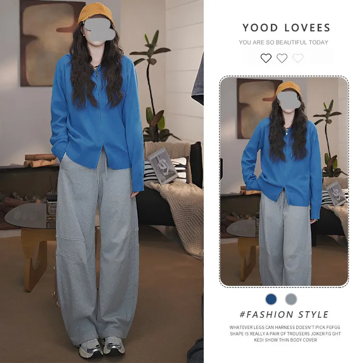 绝美御姐穿搭女新款时髦漂亮拉链连帽上衣休闲长裤韩系氛围感套装