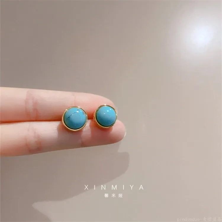 时尚轻奢复古绿石新款耳钉女小众设计简约精致百搭高级感气质耳饰