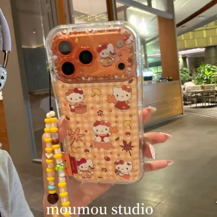 花朵镜可爱黄格纹猫咪适用于17promax/16pro手机壳15保护套