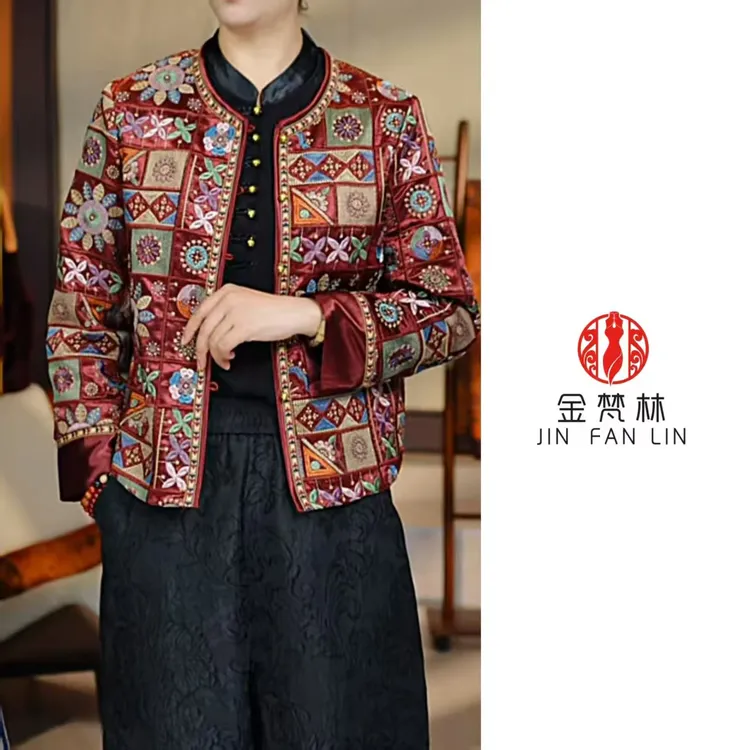 【宝相满绣】新中式国风重工绣花圆领民族国潮圆领外套拼接气质