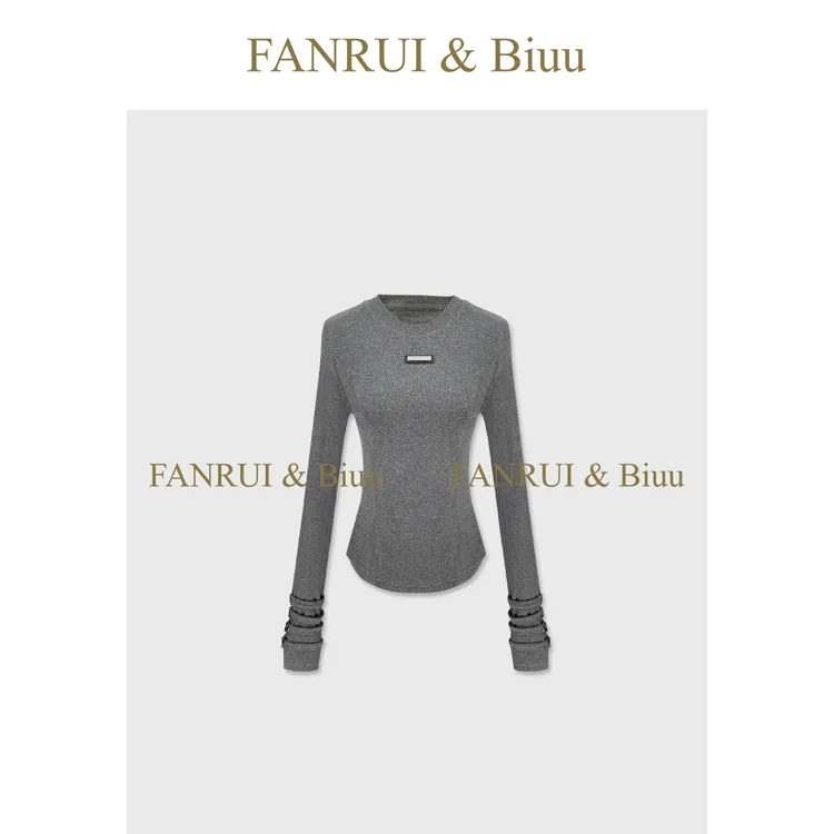 抖音双11泛芮「贝贝biuu」圆领手袖设计感百搭时尚打底上衣女B18889
