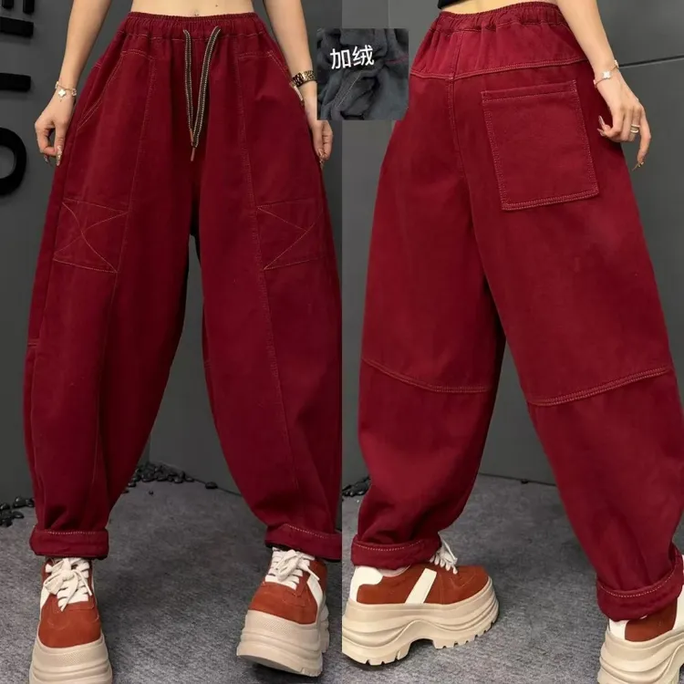 【亿火】2025秋冬时尚潮款牛仔灯笼裤女宽松九分工装裤-C点-86529