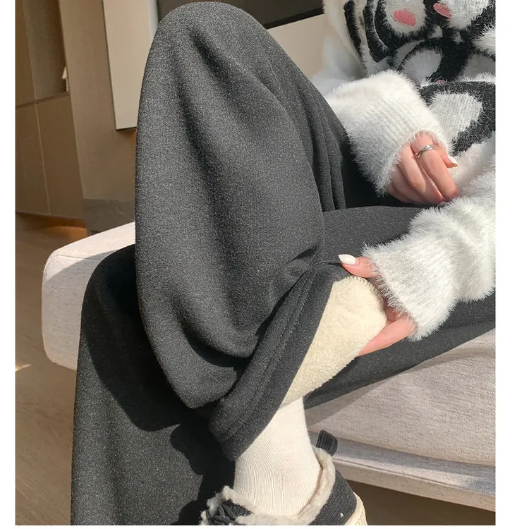 胖mm大码300斤糯米裤女秋冬加绒加厚保暖宽松休闲阔腿裤羊羔绒裤2