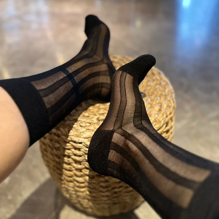 爬梯正装黑色男款中筒薄款黑丝锦纶宽男士夏天丝光丝光袜男款袜子