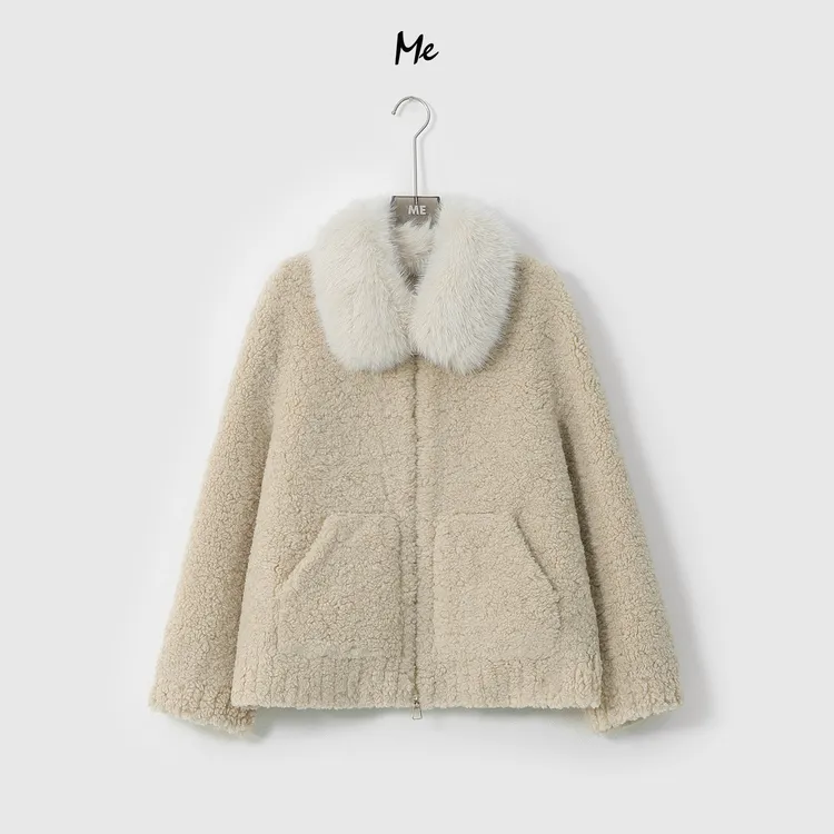 ME【积雪草】颗粒短绒丰盈毛领御寒保暖时尚百搭毛毛外套MESA5663