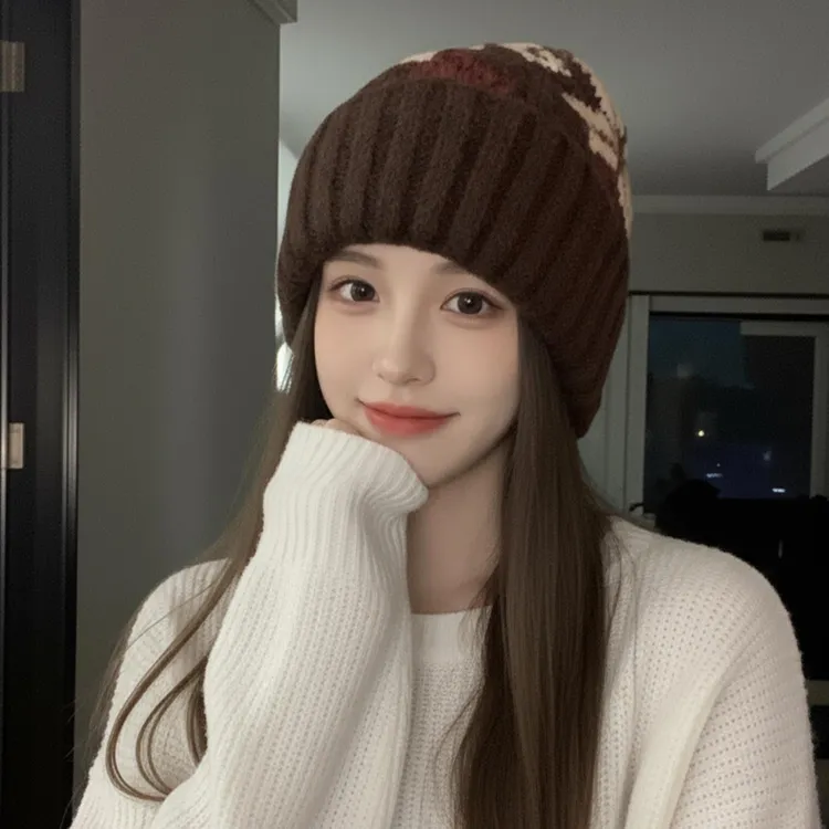 尔岛风红色针织毛线帽女2025年秋冬季显脸小秋冬适合大头进口帽子