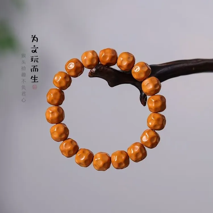 （赠盘玩袋手套）文玩猴头无相奶酪雕刻手串男女单圈佛珠盘玩念珠