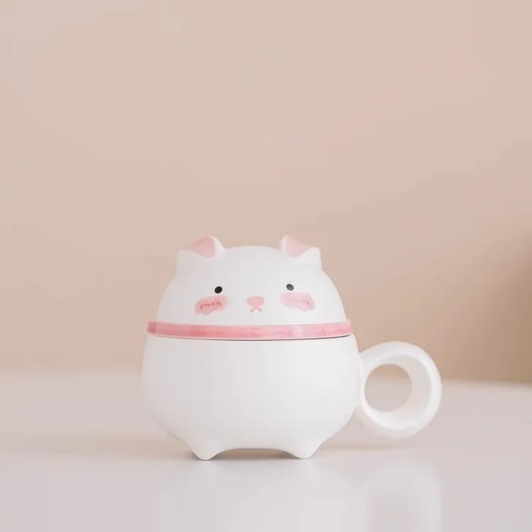 卡通幸运兔萌宠泡茶杯可爱陶瓷茶水分离杯马克杯商务伴手礼茶杯