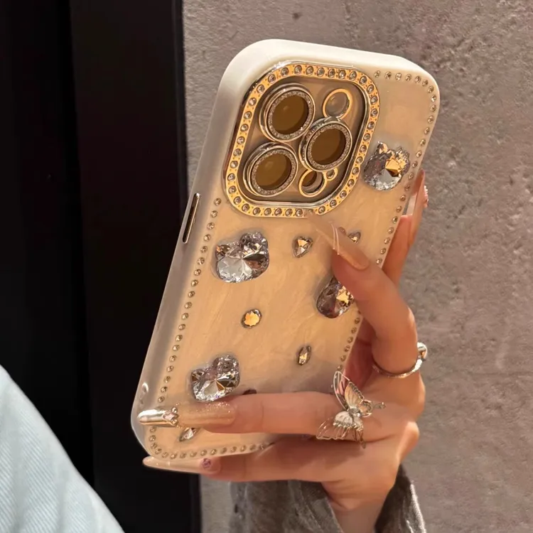 双面镶钻猫咪适用苹果16promax手机壳奢华小香风网红高端iPhone15