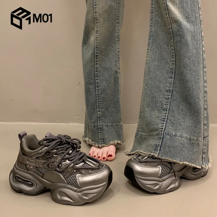 M01超火松糕厚底加绒老爹鞋女小个子增高新款秋冬灰色运动休闲鞋