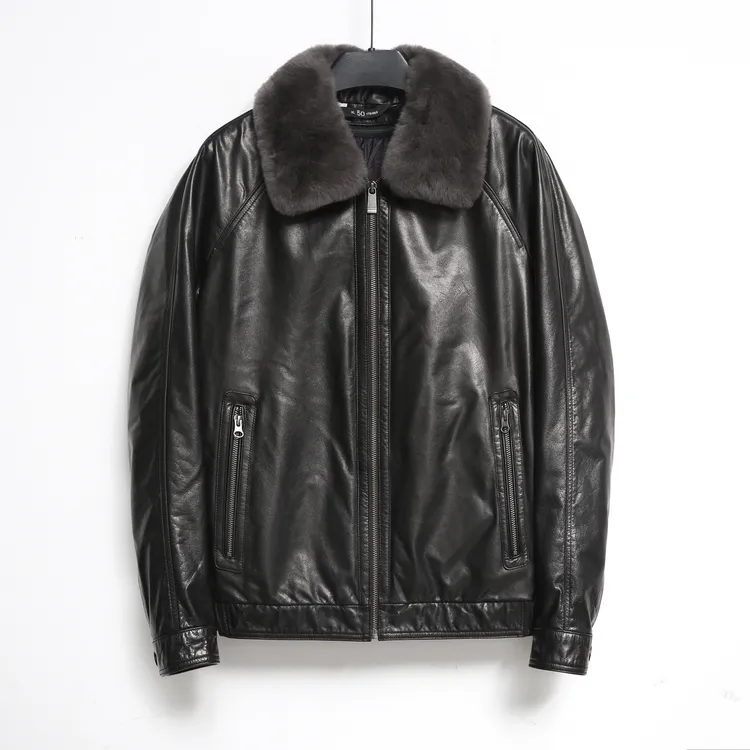 25228海宁真皮皮衣男短款头层牛皮机车服宽松翻领皮夹克春秋外套