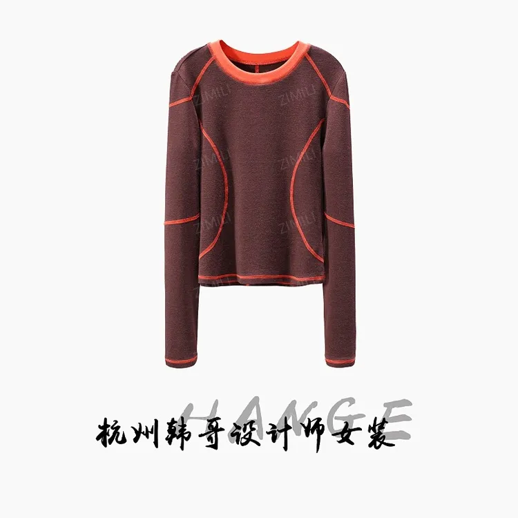 【韩哥欧货女装】冬季羊毛加厚《织锦系列》栗壳色打底上衣26226-A3