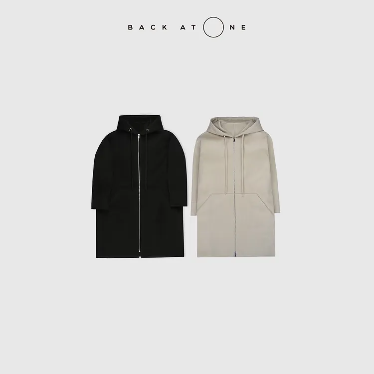 BACKATONE“凝辉”羊绒连帽拉链双面呢大衣 BFF-1BC176E/1BC269E-K