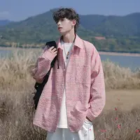 泡泡纱格子衬衫男款美式复古长袖衬衣多巴胺上衣外套