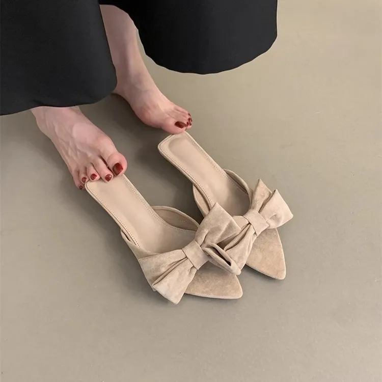 女士拖鞋女夏外穿新款蝴蝶结法式气质温柔仙女晚晚风配裙猫跟凉拖