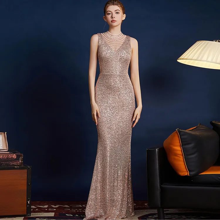 气质优雅女主持人晚宴显瘦修身长款鱼尾时尚连衣裙宴会聚会