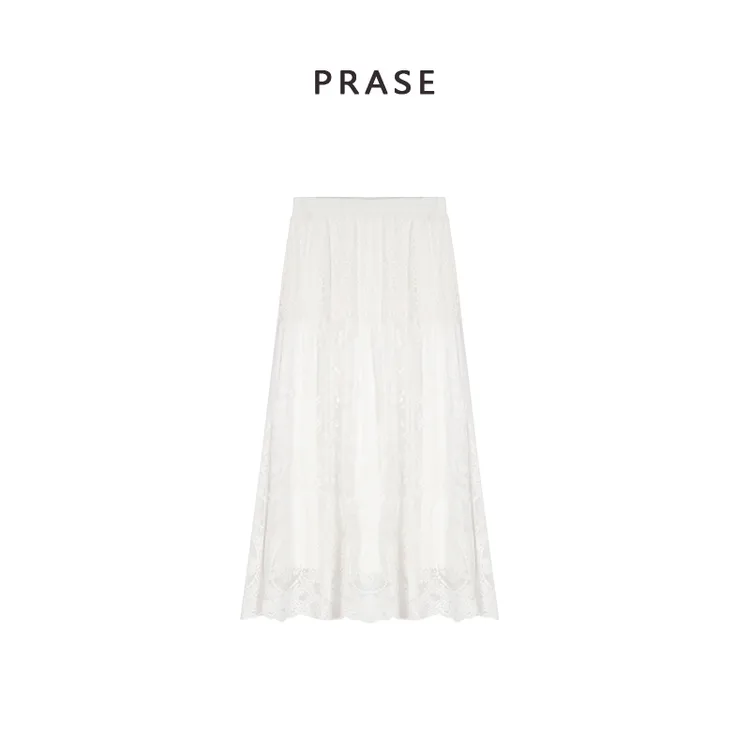 PRASE·噜【假日花絮】微胖轻奢设计款春时尚拼接蕾丝半身裙PR503C25