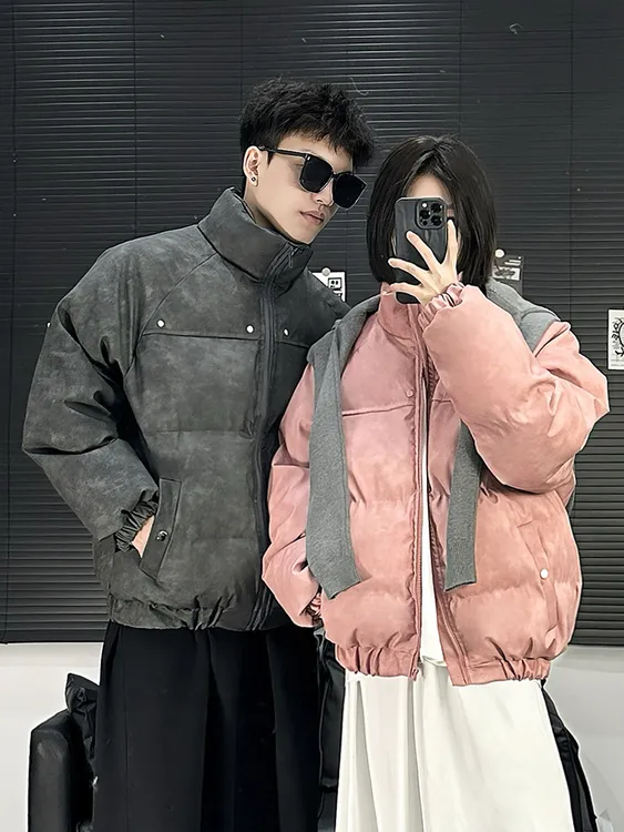 美式复古pu皮棉服男款冬季加厚保暖做旧棉衣外套痞帅立领面包服潮