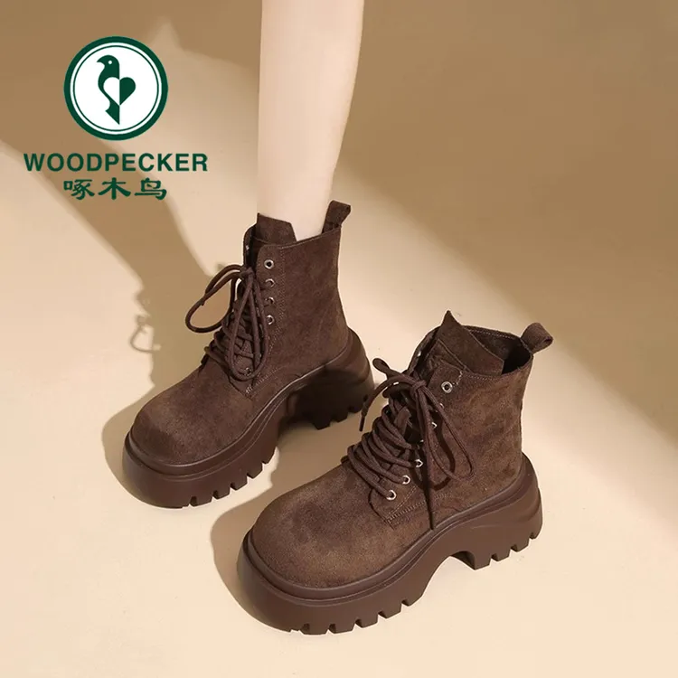 啄木鸟复古磨砂马丁靴女2025秋季新款百搭中筒女靴英伦风厚底短靴