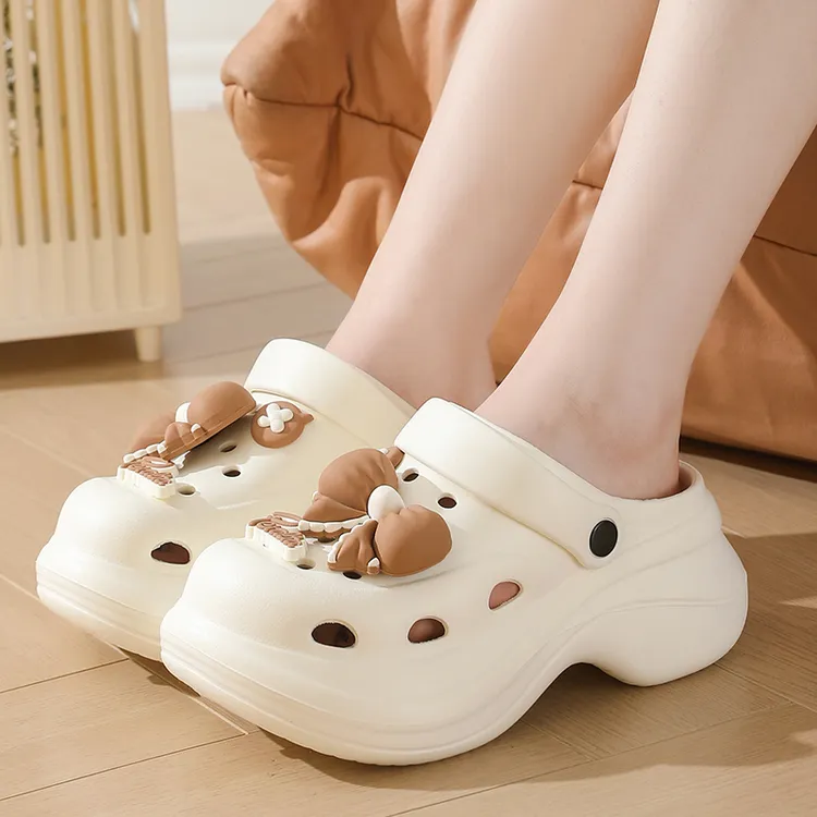 2025新款洞洞鞋女外穿时尚蝴蝶结拖鞋夏季厚底增高凉拖鞋防滑凉鞋