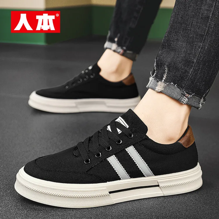 人本帆布男鞋秋季透气防臭休闲板鞋男士百搭潮流软底老北京布鞋男