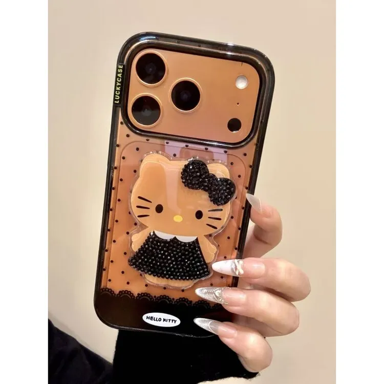 韩系点钻小香风裙子黑皮猫咪适用iPhone17promax苹果16手机壳新款