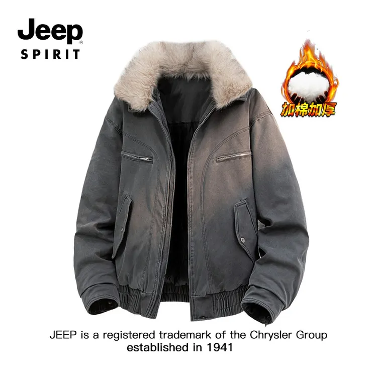 JEEPSPIRIT吉普美式复古毛领棉衣男冬季加厚保暖休闲工装棉服外套