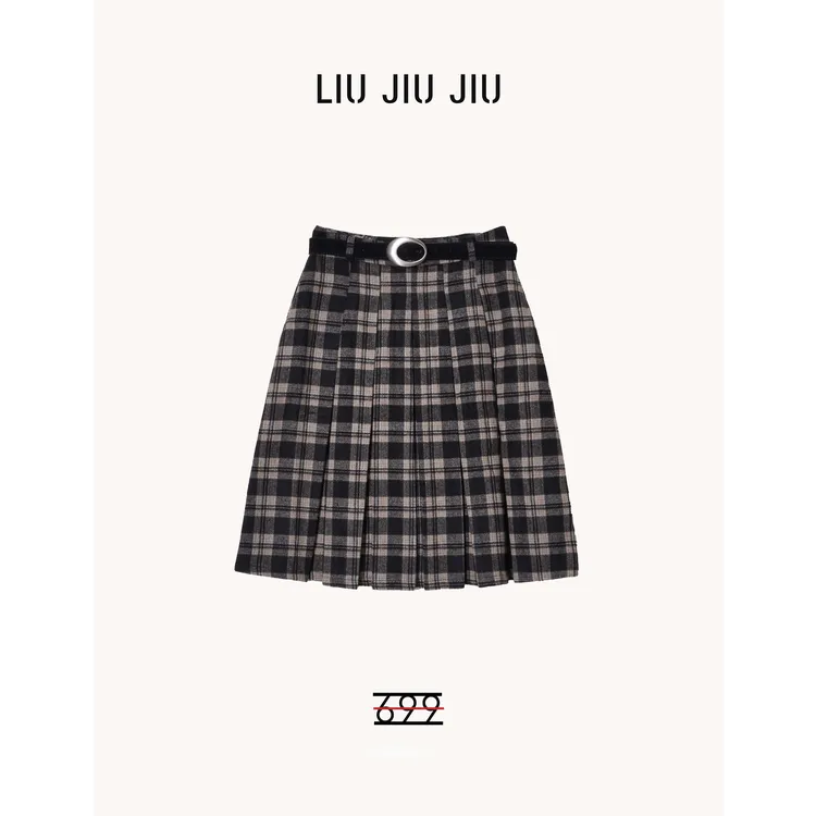 LIUJIUJIU 复古学院风格纹小众设计感高腰显瘦时尚半身裙BQ5313L