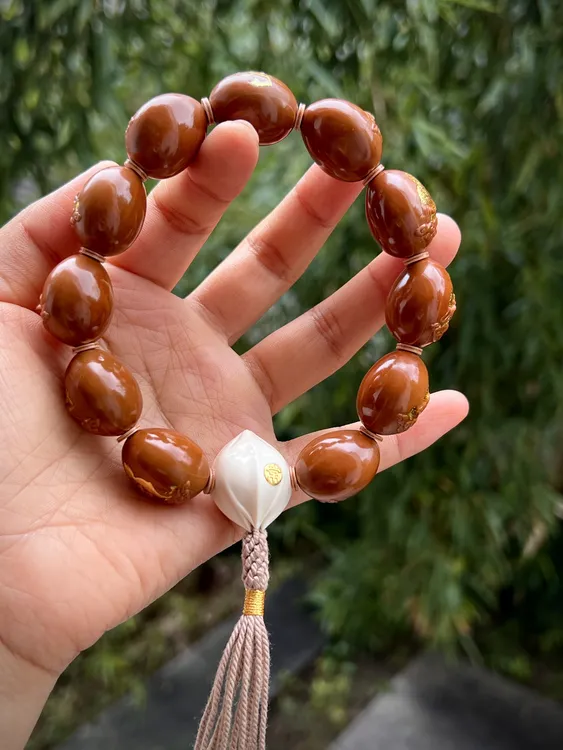 常态铁核 1.8无相佛镶金箔苏工手工橄榄核雕手串文玩手把件