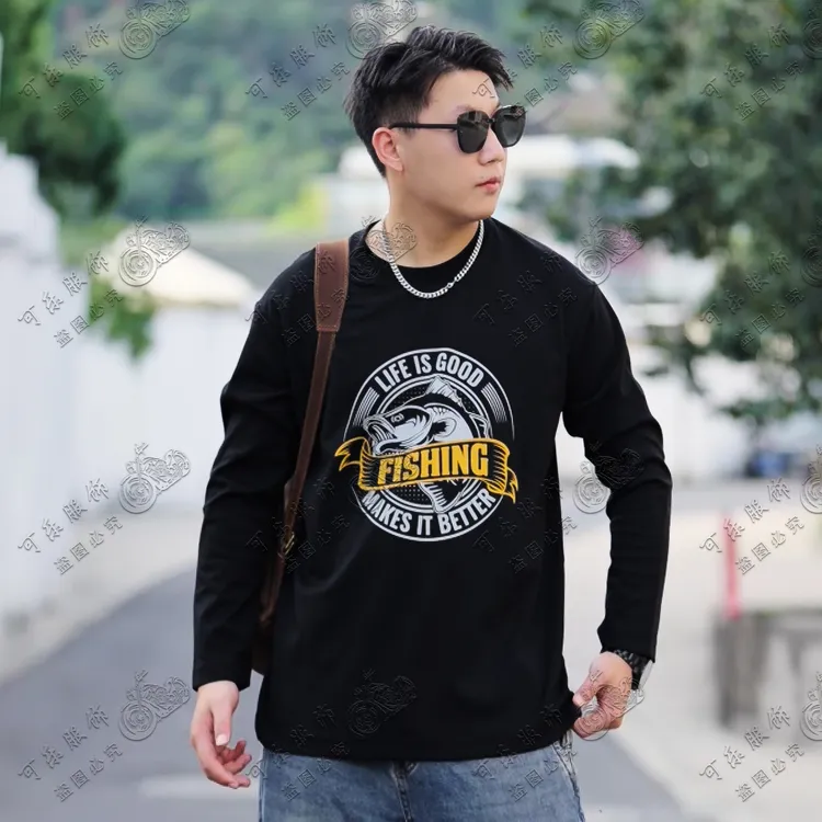 爆款推荐鲨鱼图式秋季印花长袖T恤打底衫圆领春季潮流