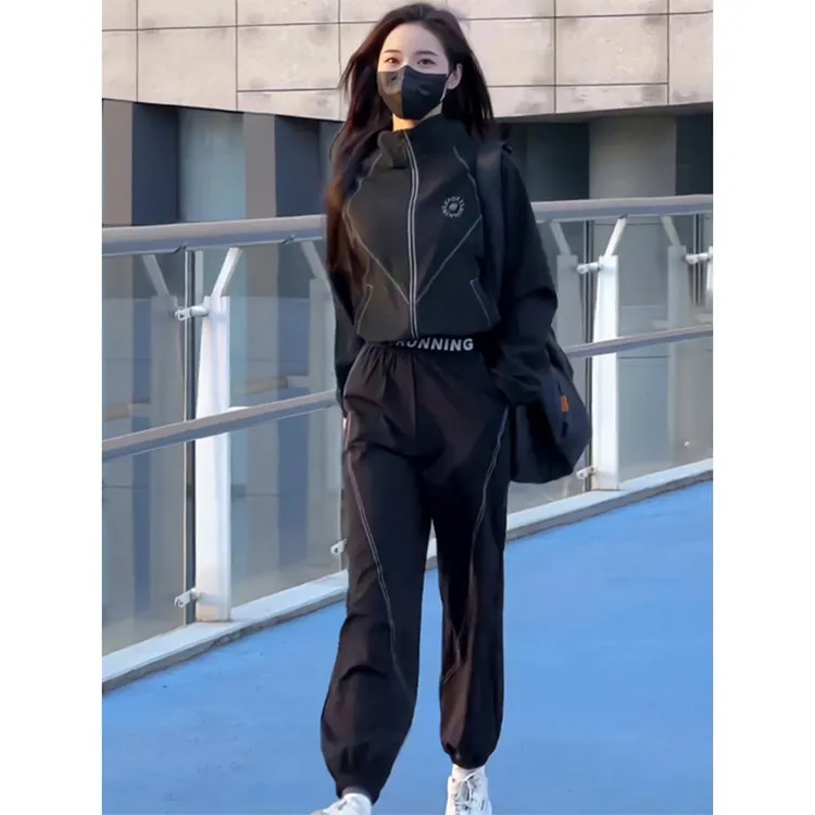 欧货休闲运动套装女2025年新款春秋时尚洋气跑步运动服两件套显瘦