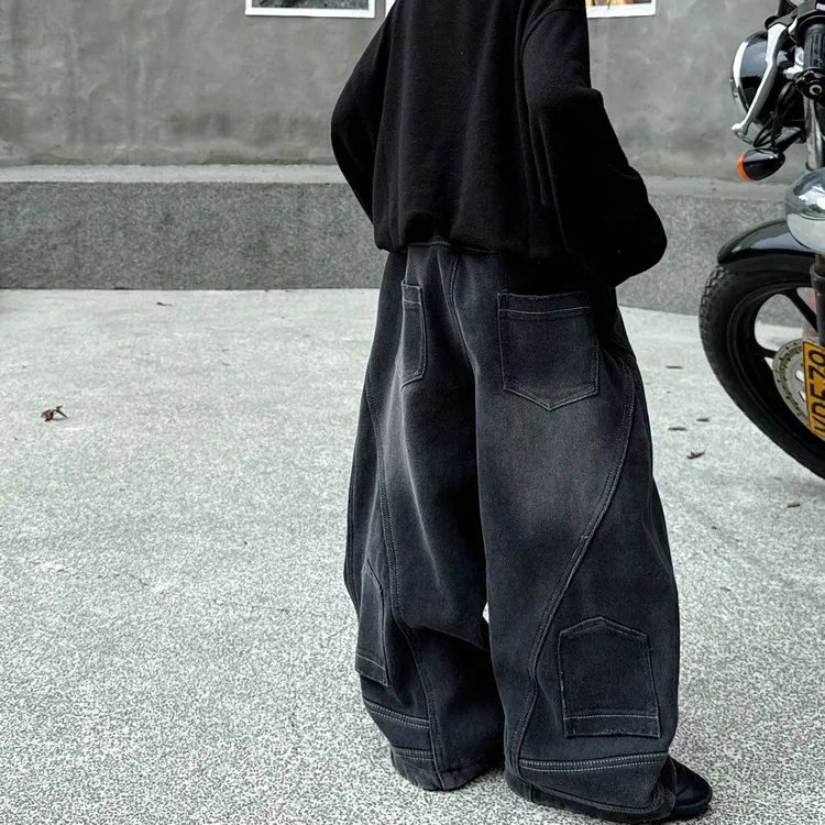 2025冬季新款牛仔裤加绒加厚长裤反做洋气时尚男童女童弯刀裤潮品